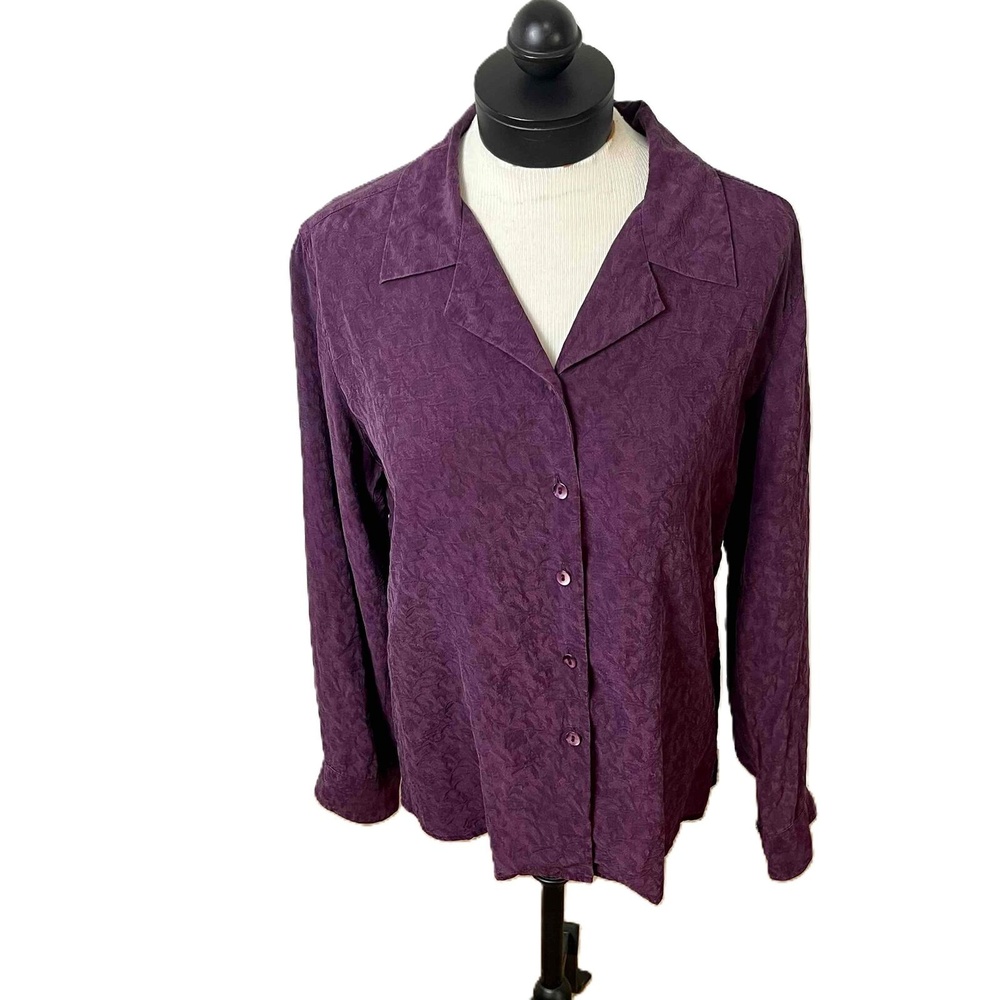 Talbots Purple Pure Silk Flowy Button Up Shirt Size 12